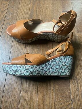 Geox Tan Leather Wedge Sandals